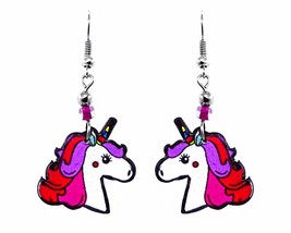 Magic Unicorn Face Cartoon Graphic Dangle Earrings - Womens Fashion Handmade Jew - £13.30 GBP