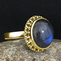 925 Argento Sterling Labradorite Gemma Oro Rosa / Placcato Fede Nuziale GRS1319 - £33.25 GBP+