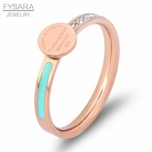 FYSARA Stainless Steel Forever Love Enamel Blue & Crystals Ring For Women Luxury - £8.63 GBP
