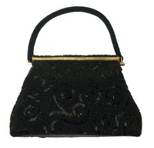 Vintage 50&#39;s Bugle Seed Beaded Iridescent Black Women&#39;s Evening Clutch USED  - £33.63 GBP