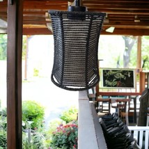 Black Rattan Pendant Light Hanging Goth Witchy Whimsigoth Bohemian Woven Hemp  - £56.27 GBP