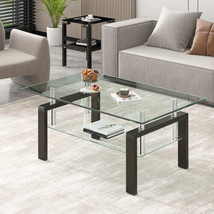 Tempered Clear Glass Coffee Table, 2-Layers Coffee Table - Transparent - £96.52 GBP