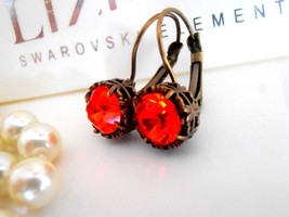 Art Deco, Swarovski Earrings, Leverback, Hyacinth Orange, Dangle, Drop, Crystal, - £24.35 GBP