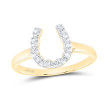 10kt Yellow Gold Womens Round Diamond Two-tone Simple Lucky Horseshoe Ring  - £150.88 GBP
