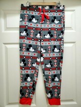 Disney Mickey Mouse Fleece Lounge Pajama Pants Women&#39;s 8-10 Gray Red Black - £19.65 GBP