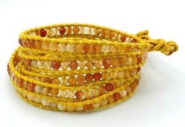 Yellow Genuine Leather Agate Gemstone Wrap Bracelet - £11.07 GBP