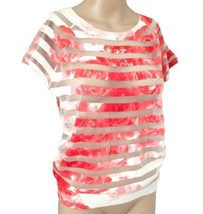Sheer Mesh Striped Top S Knit Tie Dye Red White Stripes Lightweight Pull... - £18.18 GBP