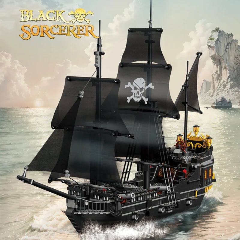 E caribbean ship queen s revenge warship black pearl sailboat building block bricks moc thumb200