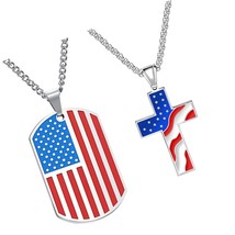 2pcs American USA Flag Patriotic Cross Dog Tag Set - $58.79