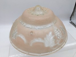 Vtg Frosted Pink Ceiling Light Shade Cover Glass Grapes Leaves 1950&#39;s MCM - £27.29 GBP