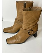 Anne Klein Size 8 Tan Harness Boots Square Toe Side Zip Boots - $799.80 MXN