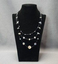 Vintage Aurora Borealis Faceted Crystal 3-Strand Beaded Necklace Sterling Silver - £39.56 GBP