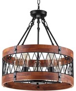 Insfashble Round Wood Metal Chandelier , Modern Farmhouse Chandelier - £88.69 GBP