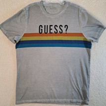 Womens Guess Tshirt Top Size Large Grey Stripe Logo 100% Cotton - $7.52