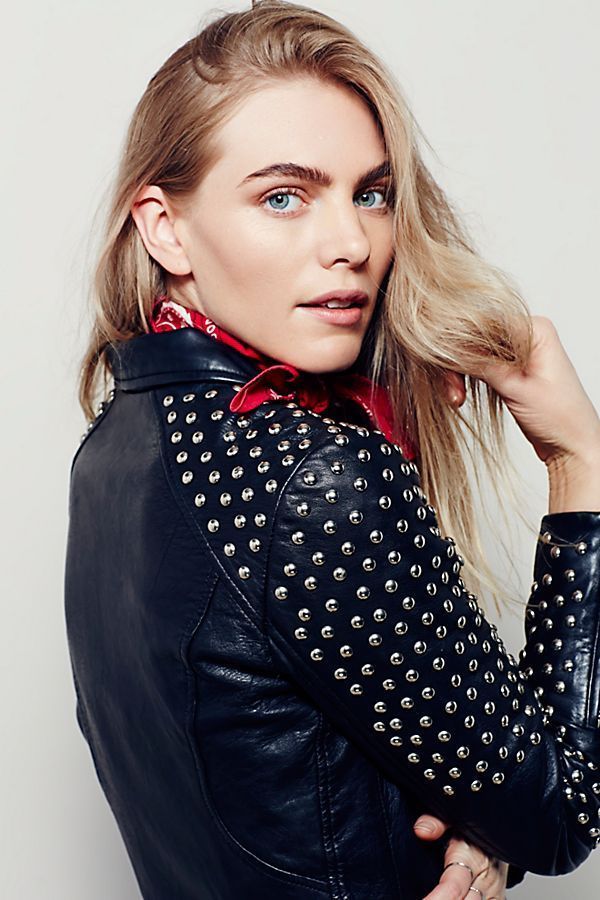 Women Black Color Biker Slim Fit Genuine Leather Silver Studded Handmade Jacket