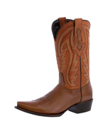 Mens Western Wear Cognac Cowboy Boots Classic Stitched Genuine Leather S... - $139.99