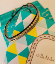 Stella &amp; Dot Farren Pulley Adjustable Woven Bracelet Gold Gray Brown NIB - $18.33