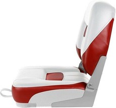 Boat Seat Low Back Folding White &amp; Red UV Treated Premium Marine Grade Vinyl - £62.27 GBP