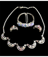 Vintage Set Necklace Screw Back Earrings Cuff Bracelet 6.5” Ab Pronged S... - $83.31 CAD