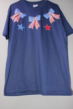 Patriotic Shirt Size Large, Stars Stripes Red White Blue Bows Memorial Day 1240 - £7.39 GBP