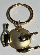 Key Chain Bowling Charm Ball and Pins Gold Tone Brushed Gold Color 1.5 I... - $5.90