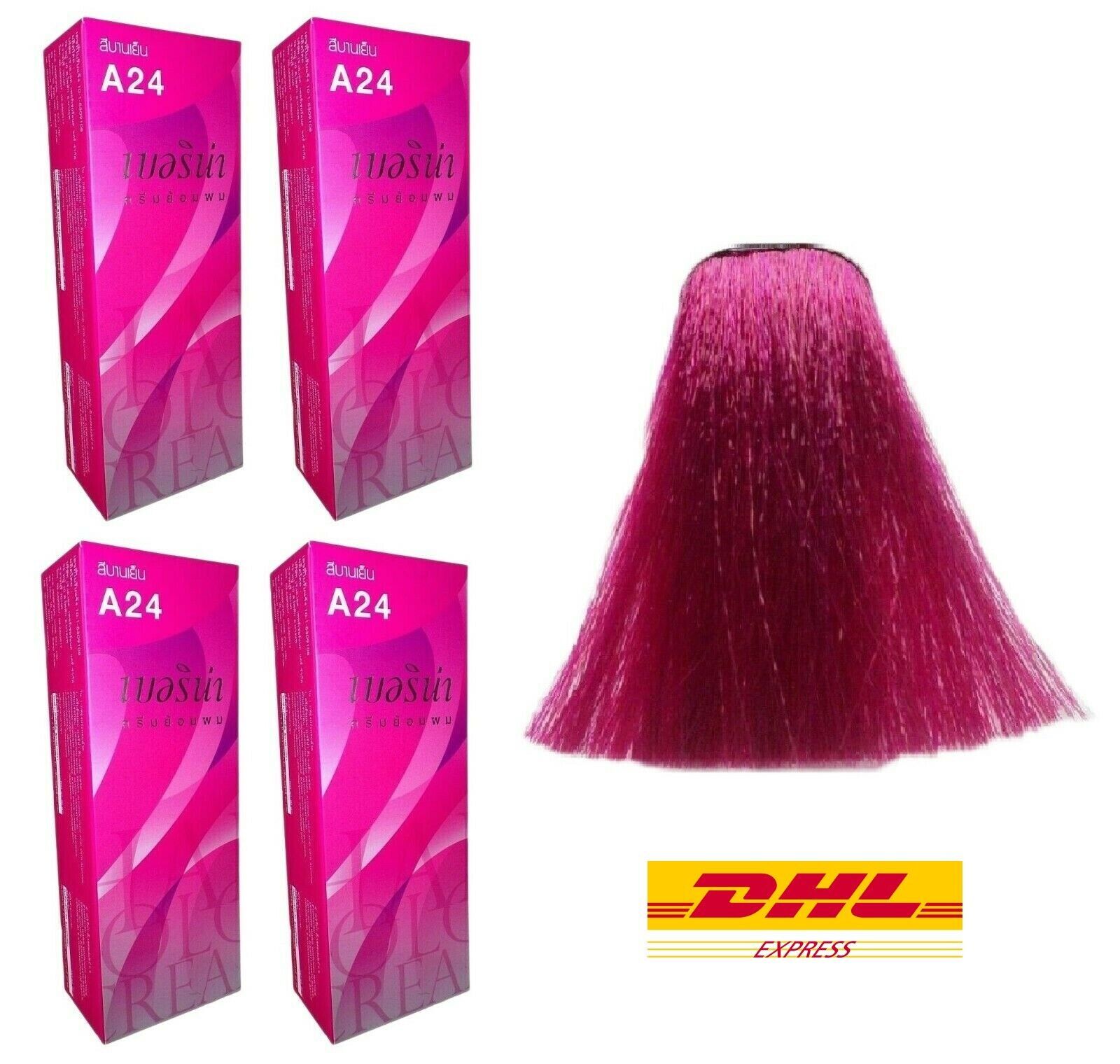 4 x BERINA HAIR DYE A24 MAGENTA COLOR Fashion Style PERMANENT COLOR CREAM - $38.68