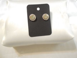 INC 1/2” Gold Tone Paved Iridescent Yellow Stud Earrings Y558 - £6.04 GBP