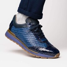 calfskin and genuine caiman crocodile fashion sneaker Shoes Roma Navy image 7