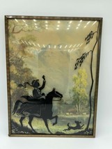 Vintage Reverse Painting Silhouette Bubble Glass Man Horse Brass Frame 8” X 6” - £23.59 GBP