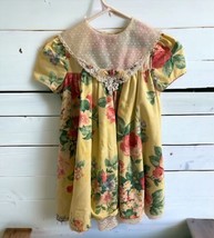 Bonnie Jean Dress Floral Yellow pink Rose Short Sleeve Size 6 Vintage Da... - $49.50
