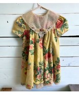 Bonnie Jean Dress Floral Yellow pink Rose Short Sleeve Size 6 Vintage Da... - $49.50