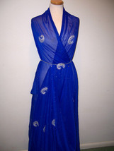 Fantastic Designer Fabric Royal Blue Chiffon W/ Metallic Silver Embroidery 6yds - £125.09 GBP