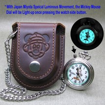 Vintage Mickey Mouse Animal Kingdom Pocket Watch Gift Set Leather Pouch ... - $79.99