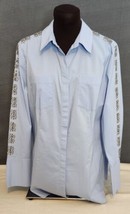 Chico’s Classic Button Up Shirt Blue Embellished Beaded Sleeves Women’s Sz M (1) - £15.94 GBP