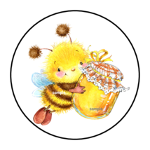 CUTE BUMBLE BEE AND HONEY JAR ENVELOPE SEALS STICKERS LABELS TAGS 1.5&quot; R... - $7.49