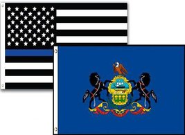 3x5 USA Police Blue Pennsylvania State 2 Pack Flag Wholesale Set Combo 3&#39;x5&#39; Dou - £7.38 GBP