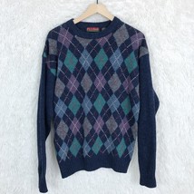 Jos A Bank Shetland Wool Argyle Sweater Blue Sportswear Vintage 90s Mens... - £23.70 GBP