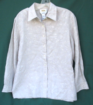 Talbots 100% Irish Linen Shirt Blouse Petite Medium Fleur de Lis Embroidery - £22.41 GBP