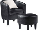 Churchill Accent Chair With Ottoman, Black Faux Leather, By Convenience ... - $204.95