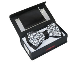 Men Formal Bow Tie Hankie Insomnia by Manzini Floral MZE158 White Sequins New  - £7.99 GBP