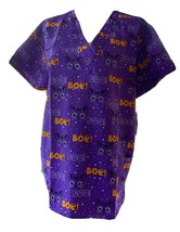 Wear for Care Halloween Cat Boo Purple Women&#39;s Size L Buttery Soft Scrub Top NEW - $24.07