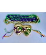 Mardi Gras Centerpiece Mask Design Purple Green Gold With Beads - £27.85 GBP