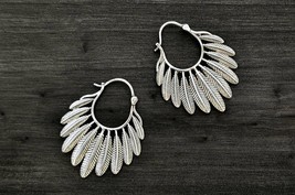 Silver Feather Hoop Earrings, Boho Tribal Earrings, Native American Jewels - £15.15 GBP