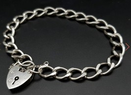 vintage sterling silver curb bracelet with heart locket L19cm W12.95gm - £40.72 GBP