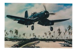 Framed 4&quot; X 6&quot; Painting of a F4U Corsair based in the Pacific.  Hang or display. - £8.50 GBP