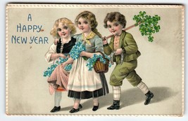 New Year Postcard Irish Children Shamrocks Clovers Flowers BW Series 311 Germany - $18.00