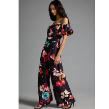 NWT Anthropologie Ranna Gill Off-The-Shoulder Jumpsuit $188 X-SMALL Black Motif  - £99.26 GBP
