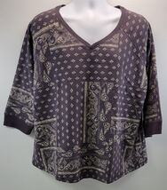 L2) Sonoma Woman V-Neck Paisley Pullover Gray 3/4 Sleeve Shirt 1X - $9.89
