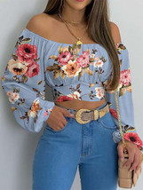 Off Shoulder Long Sleeve Crop Top - £26.28 GBP