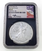 2018 S$1 Silver American Eagle Graded by NGC as MS-70 Mercanti FDOI - £138.52 GBP